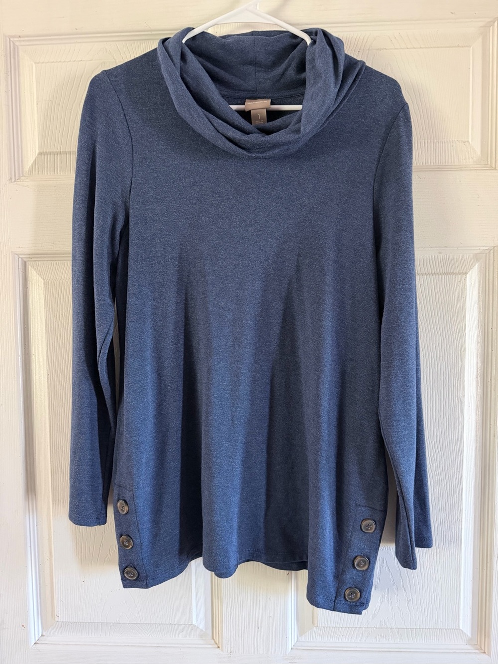 Chico's Slate Blue Cowl Neck Button-Hem Top